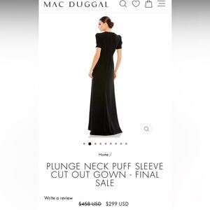 Ieena for Mac Duggal PLUNGE NECK PUFF SLEEVE CUT OUT GOWN